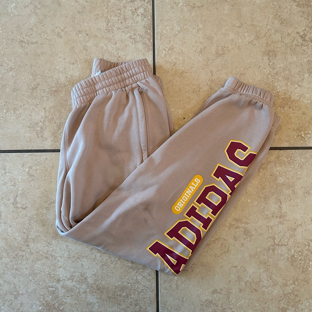 ADIDAS Tan Joggers with Maroon Logo